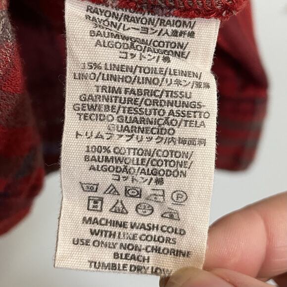 Free People Top Women Size XS Red Wesley Plaid Button Up Boho Western Hippie - Picture 7 of 8